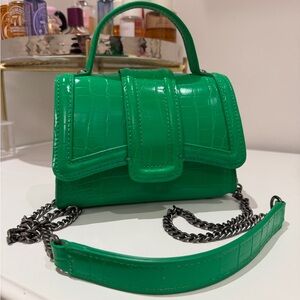 Zara Green Croc-Embossed Mini Top Handle Bag with Chain Strap